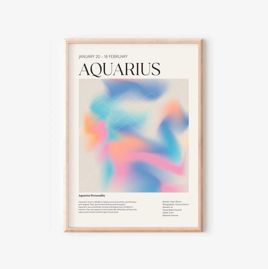 Aquarius - Farverig stjernetegns plakat Ellens Shop