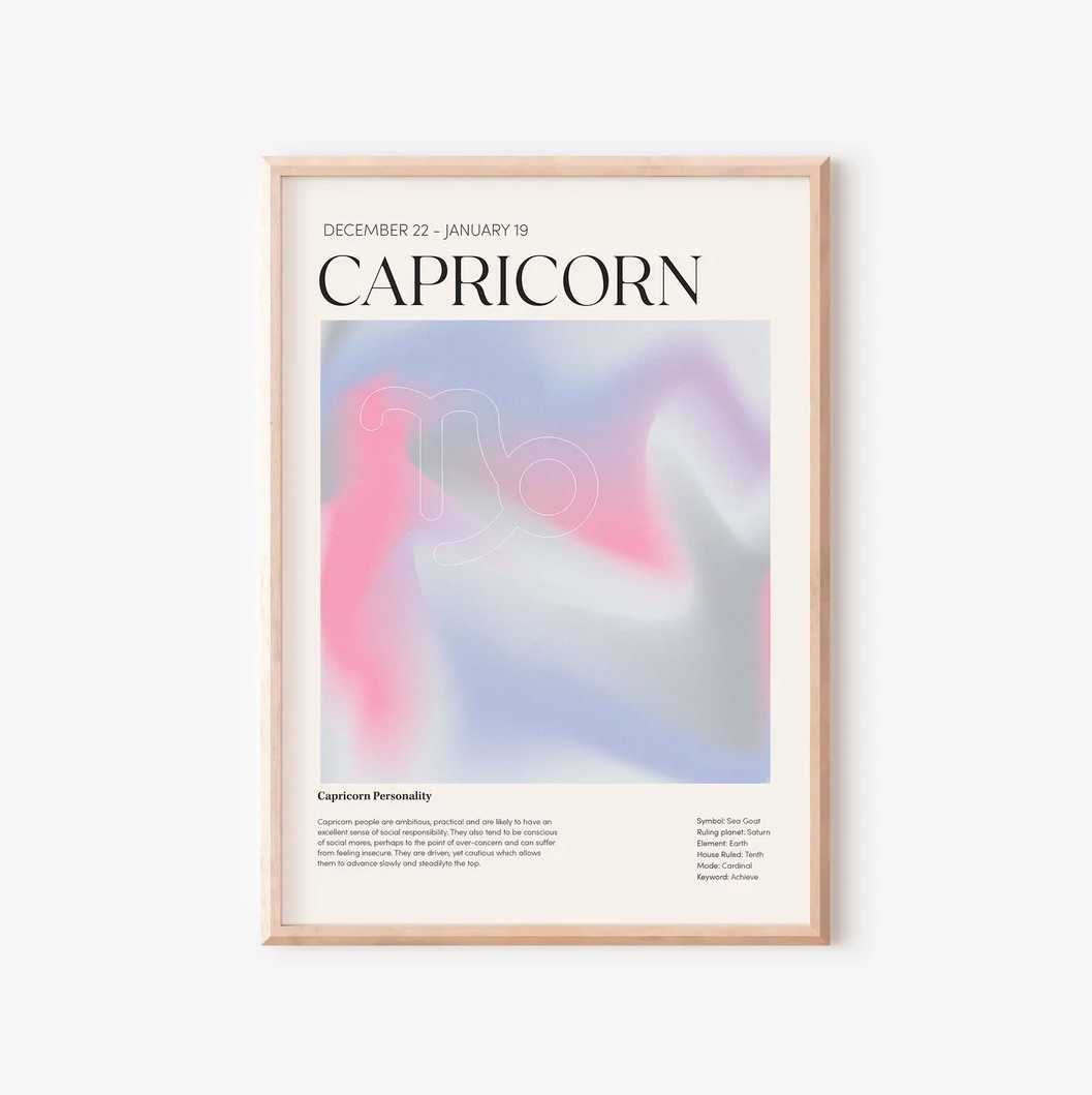 Capricorn - Farverig stjernetegns plakat Ellens Shop