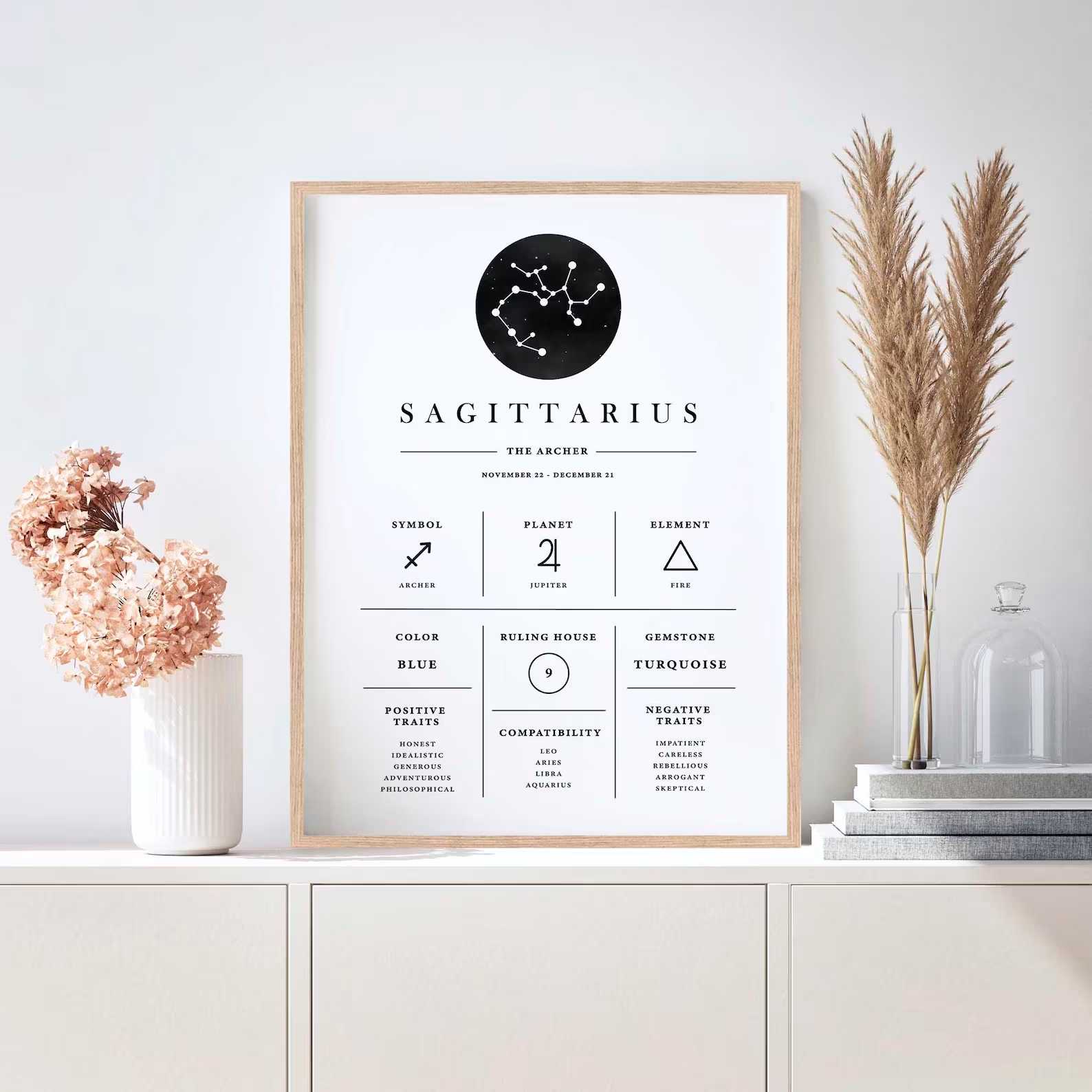 Sagittarius - Stilren stjernetegns plakat Ellens Shop