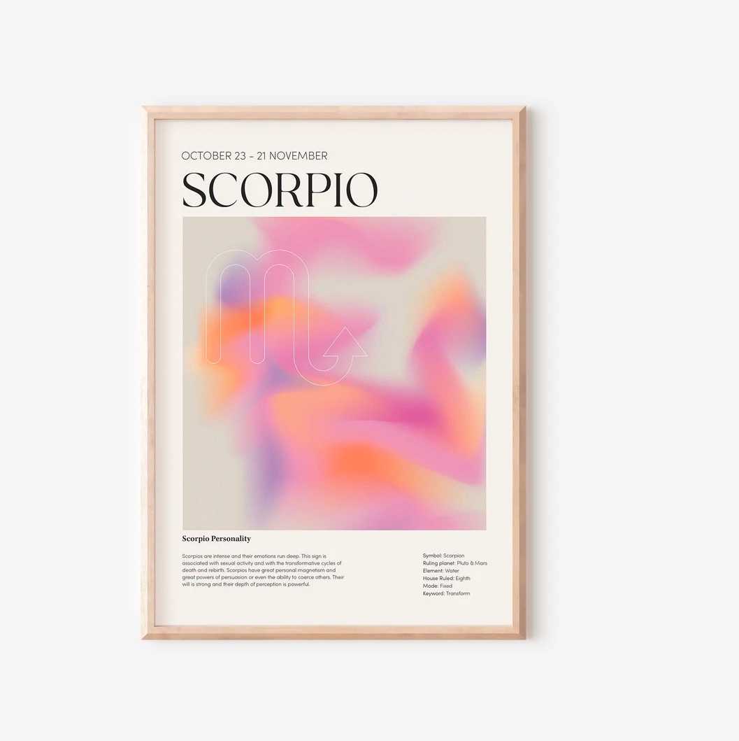Scorpio - Farverig stjernetegns plakat Ellens Shop